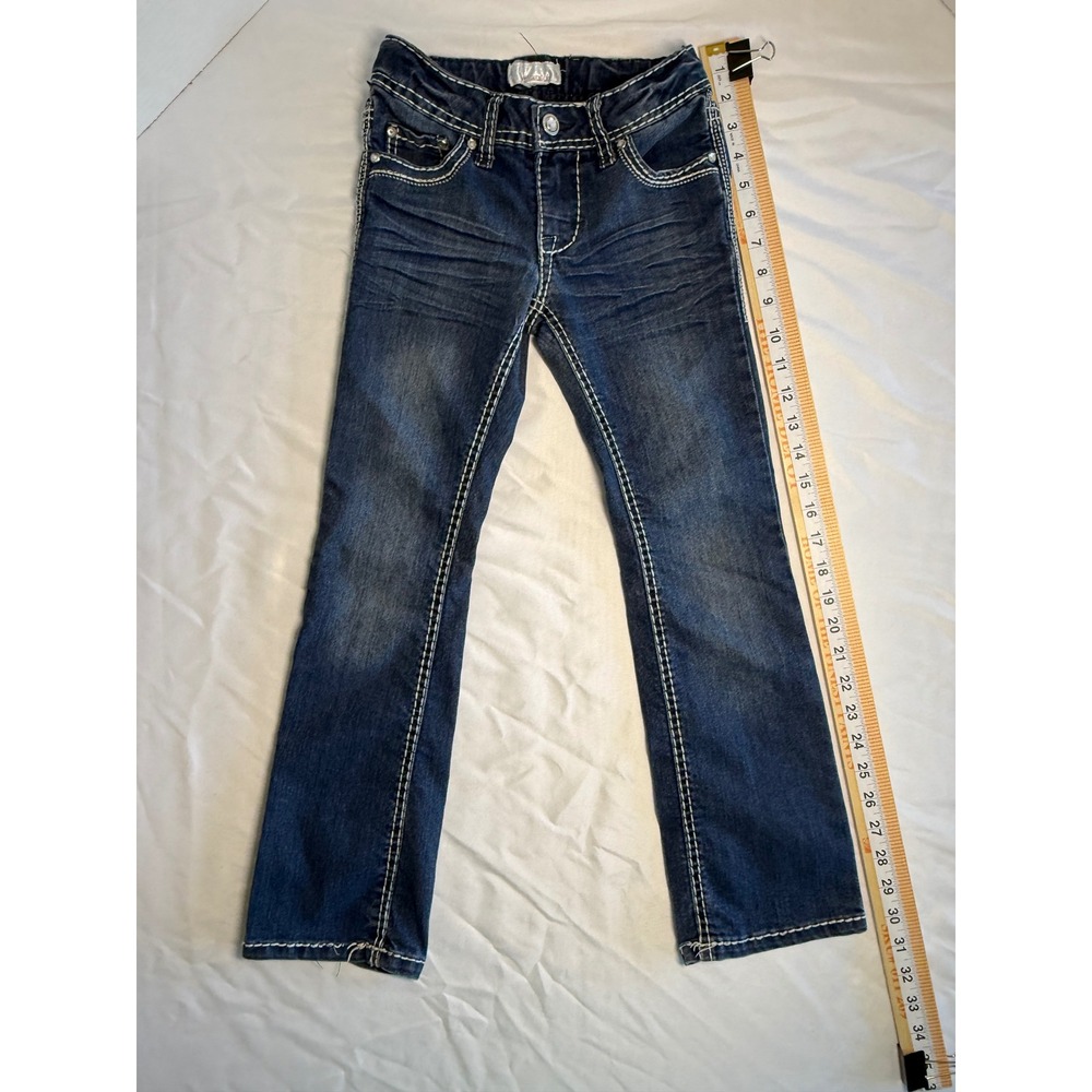 Girls' Dark Wash Jeans with Rhinestones & Detail - Adjustable Waist size 7